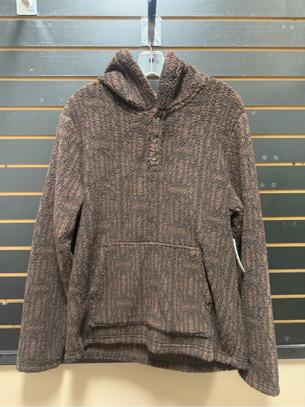 Sun + Stone Sherpa Hoodie NWT Brown Fleece Pullover Cozy Size M